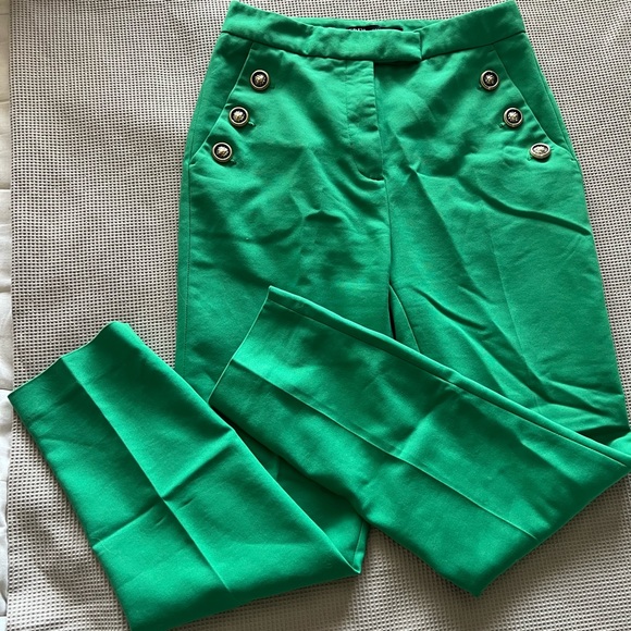 ZARA New Woman Bottle Green Buttoned Straight Leg Pants - Picture 2 of 7
